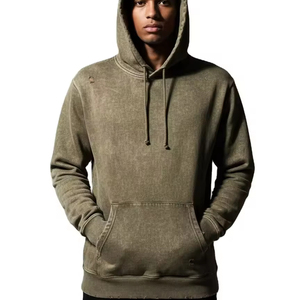 Sweat à capuche zippé en coton épais délavé à l'acide, effet vieilli et décoloré, en molleton bouclette imprimé léopard, manches longues, pour homme, idéal pour l'hiver - Product Image 1