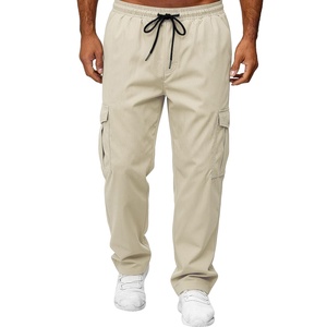 Fashion <b>Men's</b> Breathable Casual Solid Colour <b>Elastic</b> <b>Waist</b> Long Straight Leg Canvas Fabric Outdoor <b>Trousers</b> - Product Image 1