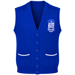 Chaleco de Punto Azul Rey para Hombre Phi Beta Sigma, Cuello en V, Botones al Frente, Escudo Bordado, Sin Mangas, con Bolsillos, Formal - Product Image 3