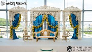 ตกแต่งเวทีงานแต่งงานแบบทามิลลัน โครงสร้าง 3 มิติสีทอง ตกแต่งเวทีงานแต่งงานสีทองหรูหรา พร้อมรูปปั้นราหะและคีรัญสีขาวทำจากไฟเบอร์ - Product Image 6