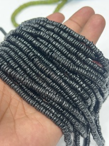 Perles de pierres précieuses de haute qualité pour la fabrication de bijoux, 17 pouces, perles de spinelle noire naturelle lisses, forme Heishi, taille 6-7 mm - Product Image 2