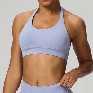 Sujetador deportivo sin costuras con cuello halter blanco para mujer, soporte medio, transpirable, top de fitness - Product Image 6