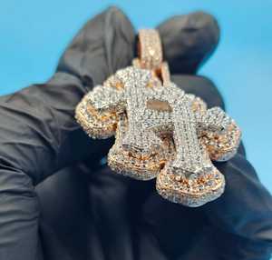 Pendentif croix bicolore personnalisé en argent 925, pendentif hip-hop, pendentif foi chrétienne, pendentif bling pour rappeur, pendentif religieux - Product Image 3