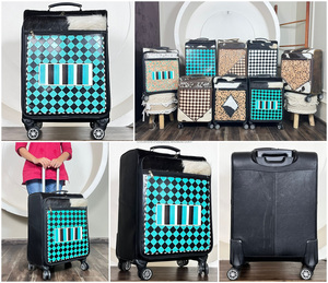 Latest Design Hair-On Cowhide Turquoise Checkered Travel Suitcase Handmade Leather <b>Wheel</b> <b>Trolley</b> Luggage Business Travel Bag - Product Image 3