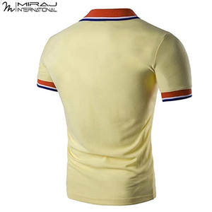 เสื้อโปโลผู้ชายสีเหลืองอ่อน น้ำหนักเบา ระบายอากาศได้ดี ซักเครื่องได้ ดีไซน์โดดเด่น ผลิตตามสั่ง MOQ ต่ำ เหมาะสำหรับใส่ลำลอง - Product Image 2