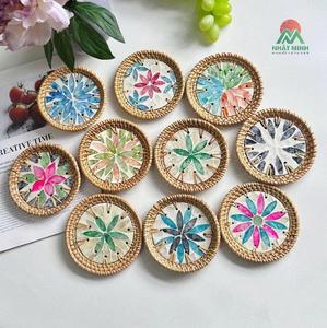 Round Rattan Decorative Trays With Floral Pattern Bohemian Style Plant Fiber Craft Multi-piece Set - Product Image 3