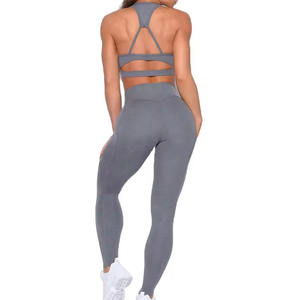 Venta Directa de Fábrica, Conjunto de Yoga para Mujer de Alta Calidad, Último Modelo, Transpirable, Ecológico, MOQ Bajo, Diseño Sólido, Conjunto de Yoga de 2 Piezas sin Costuras - Product Image 2