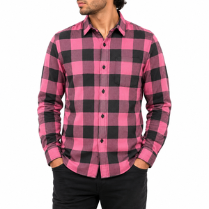Men's Solid Flannel Knitted Embroidered Breathable 100% Cotton Plus Size Summer Casual Long-sleeved Shirts OEM Service Adults - Product Image 1