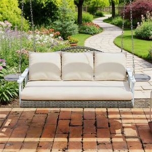 Dondolo da Esterno Naturale con Cuscino, Struttura per Dondolo da Portico per Uso su Patio - Product Image 1