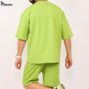 Ensemble T-shirt et short pour homme de haute qualité, col rond, 100 % coton tricoté, respirant, motif uni, été, logo frontal, formel - Product Image 6