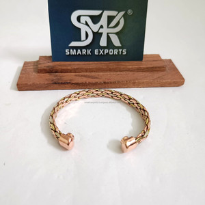 Handmade Magnetic <b>Braided</b> Copper Brass Bangle Bracelet Kada Triple Tone Adjustable Open End Healing Jewelry for Men and Women - Product Image 5