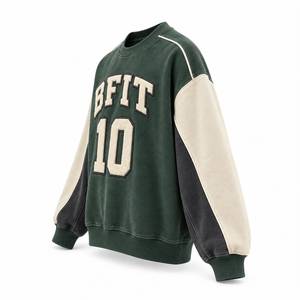 Premium Custom Unisex Oversized Color Block Autumn Fleece Eco-Friendly Varsity <b>Crewneck</b> Pullover Embroidered Front Logo Number - Product Image 3