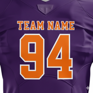 Conjunto de Uniforme de Fútbol Americano Personalizado, Morado y Naranja, Sublimado, Transpirable, Ajustado, Jersey y Pantalones para Hombre, Número 94 - Product Image 3