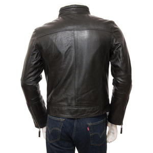 Men's High Street Varsity Style <b>Mandarin</b> <b>Collar</b> Cow Skin Leather <b>Jacket</b> Waterproof Breathable Reversible Eco-Friendly - Product Image 2