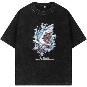 เสื้อยืดโอเวอร์ไซส์ผู้ชาย ผ้าฝ้ายฟอกทรงหลวม คอกลมไหล่ตก สไตล์วินเทจทรงหลวม เสื้อสตรีทแวร์ - Product Image 1