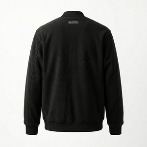 Blouson Bomber Homme Noir en Polaire avec Boutons Pression et Poignets en Tricot Côtelé – Personnalisation OEM/ODM, Vente en Gros - Product Image 2
