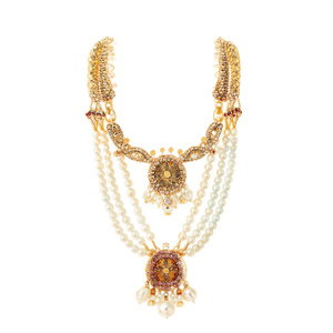 Ensemble de bijoux de mariée en or plaqué fin avec pierres CZ et perles - Product Image 2
