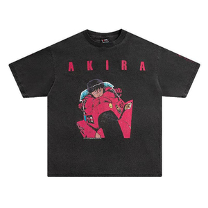 Camiseta Negra de Manga Corta con Cuello Redondo y Estampado del Personaje de Anime Akira para Hombre, Corte Regular, Algodón Jersey, Estilo Urbano - Product Image 1