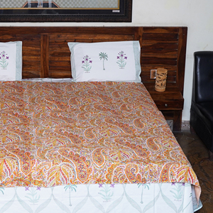 Reversible Printed Cotton Quilt Bohemian Style Kantha <b>Stitched</b> <b>Throw</b> Blanket for Home All Season Use - Product Image 5
