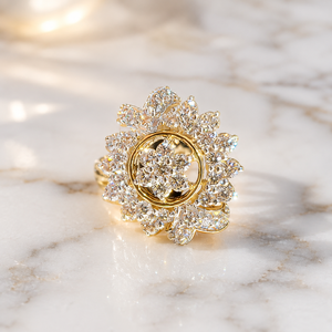 Luxury 14K <b>Gold</b> Women <b>Ring</b> with Floral Stone Cluster Premium Wedding Party Wear Jewelry Collection - Product Image 2