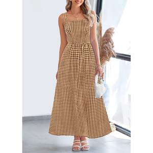 Vestido Largo de Verano 2025 para Mujer PRETTYGARDEN, Talla XL, con Tirantes Finos, Estampado a Cuadros, Cuello Cuadrado, Informal, para Playa, Vacaciones, Vestido Largo para el Día - Product Image 4