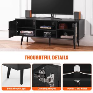 Boho 55 pollici TV Stand metà secolo moderno Rattan mobile TV con ripiano regolabile per soggiorno sala multimediale-nero - Product Image 5
