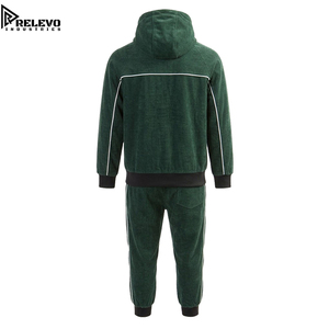 <b>Men</b> Forest Green Textured Tracksuit, Complete Two-Piece Set Featuring a Full-Zip Hooded <b>Jacket</b> with Contrast Piping - Product Image 2