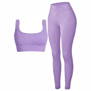 Nouvel arrivage : Ensemble de yoga 2 pièces sans couture taille haute pour femme, short uni sans manches, idéal pour le sport et le fitness - Product Image 4