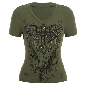 Camiseta de Mujer con Pedrería, Diseño Personalizado, Corte Ajustado, Camisetas con Pedrería para Mujer, Ropa Casual de Alto Rendimiento - Product Image 1