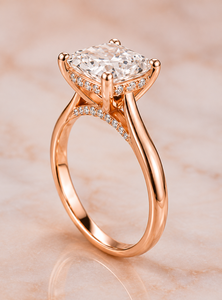 Bague de fiançailles de luxe en diamant de laboratoire taille Asscher certifié IGI, avec pavé d'accentuations, plaqué or rose 14 carats pour femme, anniversaire - Product Image 4