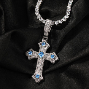Iced Out Rose Gold Plated Moissanite <b>Cross</b> Pendant Necklace Hip Hop Style Micro Chain Unisex Party Gift Jewelry - Product Image 3