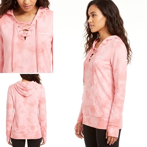 <b>Women's</b> Bright <b>Pink</b> Spiral Tie-Dye <b>Hoodie</b> | KhumBro Custom Fleece Pullover Sweatshirt Oversized Casual <b>Pink</b> Pocket Front Logo - Product Image 6