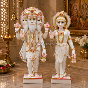 Estatua Premium de Mármol de Brahma y Saraswati |   Par de Ídolos Divinos de Mármol Blanco Hechos a Mano |   Murti del Dios Hindú |   MALIYAS - Product Image 4