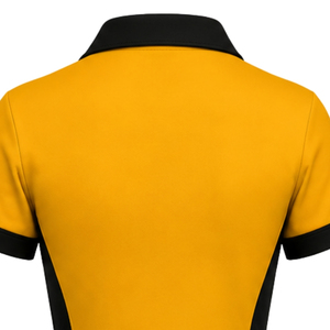 Women Yellow <b>Dress</b> <b>Shirt</b> with Black Collar Cuffs and Side Panels <b>Short</b> <b>Sleeve</b> Embroidered Crest Fitted Uniform Fashion Top - Product Image 5