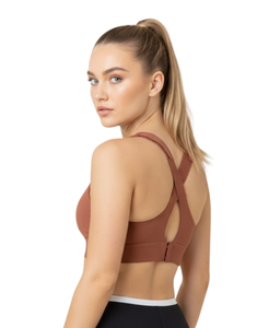 สปอร์ตบราคุณภาพพรีเมียมแบบมีฟองน้ำเสริมด้านหน้า รองรับแรงกระแทกสูง พร้อมสายรัดเอวปรับได้-สีสนิม - Product Image 6