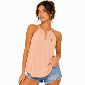 Camiseta sin mangas rosa personalizada de fábrica directa, top halter con abertura, camisola fluida, blusa holgada de verano para mujer, ropa casual de boutique. - Product Image 1