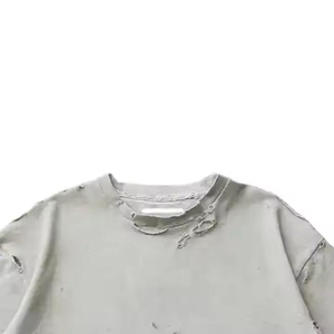เสื้อยืดโอเวอร์ไซส์ทรงบ็อกซี่สำหรับผู้ชาย รุ่นใหม่ สีซันเฟด สโตนวอช ย้อมสีแบบแอซิดวินเทจ สไตล์เรโทร แต่งดีเทลขาดๆ แบบมินเนอรัล - Product Image 3