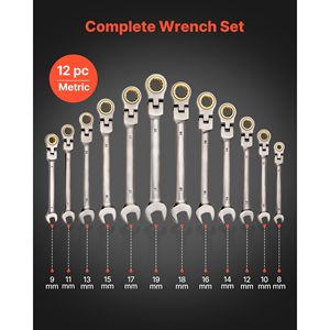 Set di 12 Chiavi Combinate Flessibili per Riparazione Auto, 8-19 mm Metriche, 72 Denti, in Acciaio CR-V - Product Image 2