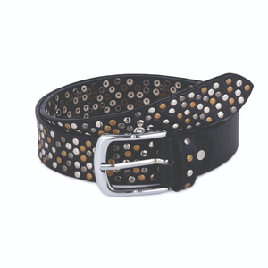 Ceinture décontractée en cuir véritable avec clous à pois, boucle ardillon argentée, durable, moulage monobloc, en cuir de vachette - Product Image 1