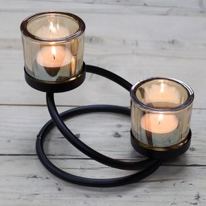 Modern Triple Glass Tealight Candle Holder Metal <b>Frame</b> Table Centerpiece Home Decor - Product Image 4