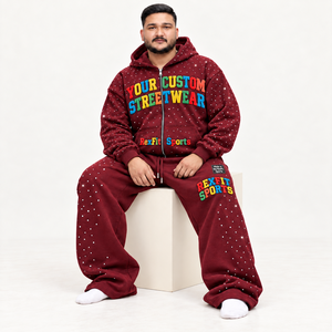 Ensemble de survêtement respirant à capuche pour homme RexFit Sports, polyester/coton, détails brodés en strass, streetwear, fermeture éclair intégrale, pantalon de jogging - Product Image 2