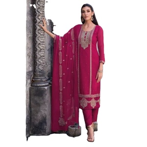 Nuevo diseñador de trabajo de bordado de Organza suave Kurti con pantalón de seda pesada y con trabajo de bordado de Organza suave Dupptta - Product Image 3