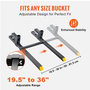 Heavy Duty 2000 Lbs Pallet <b>Forks</b> 43\" Total Length Clamp Tractor Bucket <b>Forks</b> Adjustable Stabilizer Bar Skid Steer Loader Bucket - Product Image 4