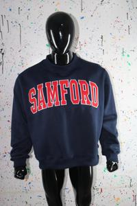 SAMFORD NAVY BLUE <b>Mock</b> <b>Neck</b> Sweatshirt 100% RED Applique Embroidery wide <b>neck</b> Sweatshirt Finer Threads - Product Image 6