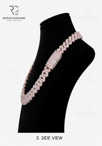 Luxurious chevron link diamond <b>necklace</b> handcrafted in premium 14K rose gold bold geometric design micro pavé brilliance timeles - Product Image 4