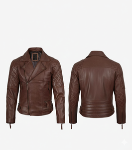 Veste en cuir marron vintage pour homme, style motard, coupe ajustée, design moto vintage, qualité supérieure - Product Image 5