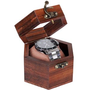 DECOR N UTILITY CRAFT Hexagon <b>Wooden</b> Dual Watch Stand Protective Glass Cover Handmade Modern Tabletop <b>Desk</b> Clock Holder Craft - Product Image 2