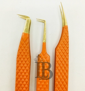 Pinzas para Extensión de Pestañas Lumia Beauty, Color Naranja, Puntas Doradas, Acero Inoxidable Antimagnético, Alta Demanda, Herramientas de Tendencia, MOQ Bajo - Product Image 6