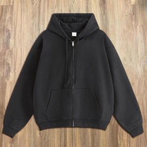 Sudadera con capucha negra extragrande para mujer, informal, de manga larga, con cremallera y forro polar. - Product Image 6