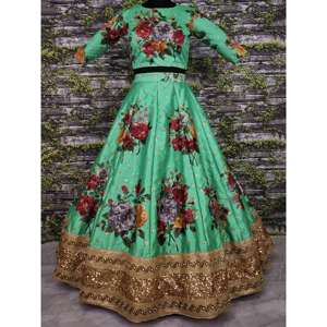 Magnifique créateur de vêtements de fête de couleur verte brodé Lehenga Choli - Product Image 5